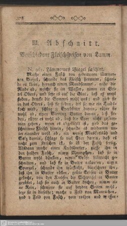 III. Abschnitt. Verschiedene Fleischspeisen von Lamm