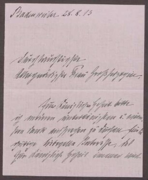 Schreiben von Elisabeth Dryander an die Großherzogin Luise; Bericht über das Befinden