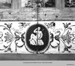 Freskenausstattung der Galleria : Fensterinnenläden mit Vedute der Torre Rossa