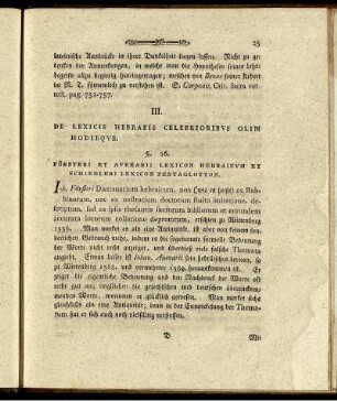 III. De Lexicis Hebraeis Celebrioribus Olim Hodieque.