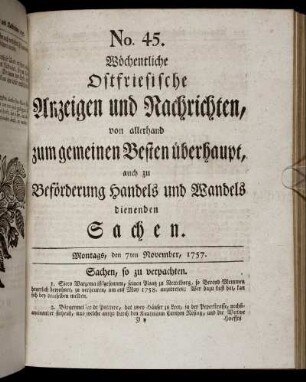 No. 45. Montags, den 7ten November, 1757.