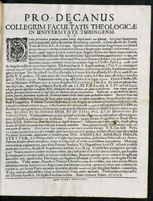 Pro-Decanus & Collegium Facultatis Theologicae In Universitate Tubingensi. L. S.