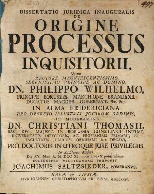 Dissertatio Juridica Inauguralis De Origine Processus Inquisitorii