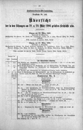 Übersicht der in der Sitzung am 28. u. 29. März 1906 gefaßten Beschlüsse usw. (142), 28. u. 29. März 1906