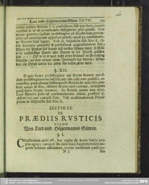 Sectio VI. De Praediis Rusticis Vulgo Von Laet- und Hägermanns Gütern