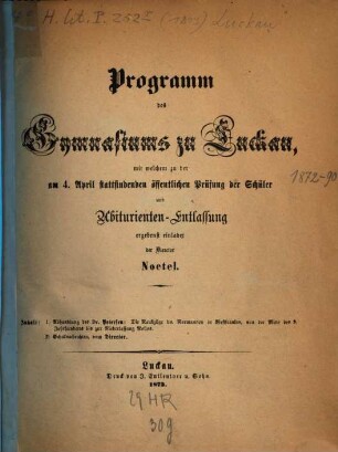 Programm : für das Schuljahr .... 1872/73