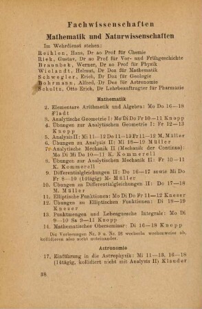 38-63, Fachwissenschaften