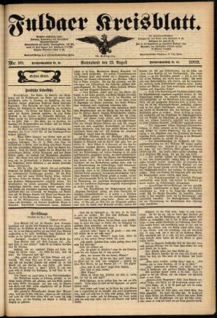 Erste Ausgabe vom Samstag, den 23. August 1902.