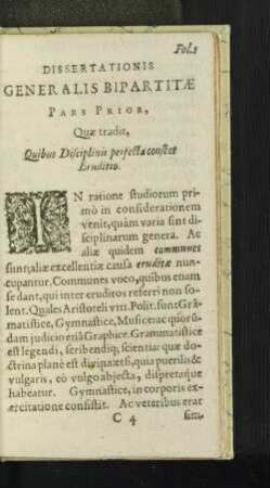 Dissertationis Generalis Bipartitae, Pars Prior