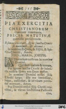 Pia Exercitia Christianorum omnium communia.