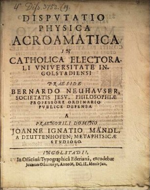 Dispvtatio Physica Acroamatica