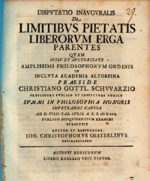 Disp. inaug. de limitibus pietatis liberorum erga parentes