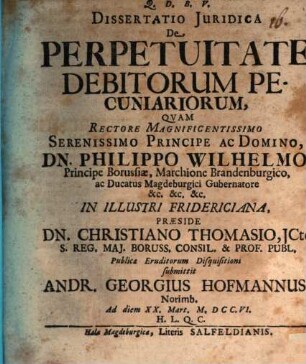 Dissertatio Juridica De Perpetuitate Debitorum Pecuniariorum