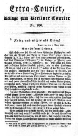 Extra-Courier, Beilage zum Berliner Courier No. 926