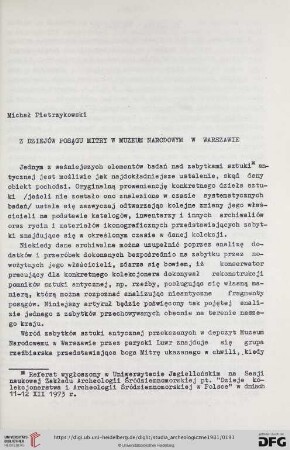 Z dziejów posągu mitry w muzeum narodowym w warszawie