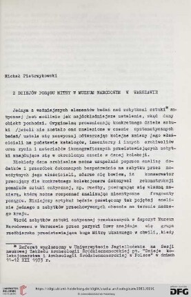 Z dziejów posągu mitry w muzeum narodowym w warszawie