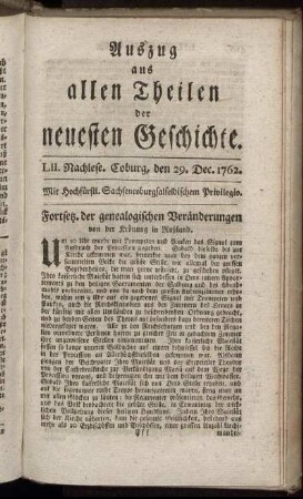 LII. Nachl. Coburg, den 29. Dec. 1762.