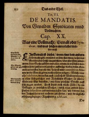 Tit. VI. De Mandatis. Von Gewalden Syndicaten unnd Vollmachten.