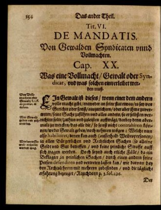 Tit. VI. De Mandatis. Von Gewalden Syndicaten unnd Vollmachten.