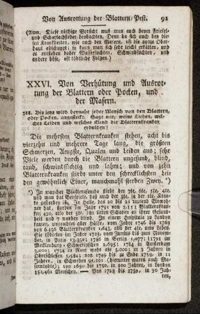 XXVI. Von Verhütung und Ausrottung der Blattern oder Pocken, und der Masern.