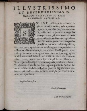 Illustrissimo Et Reverendissimo D. Carolo Rambolieto S.R.E. Cardinali Amplissimo.