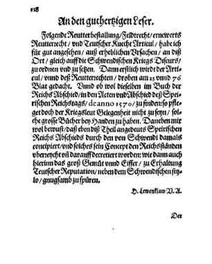 An den guthertzigen Leser.