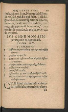 Ius Omne Non Semper aequum & bonum est. Titulus XV.