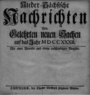 2: Niedersächsische Nachrichten von gelehrten neuen Sachen