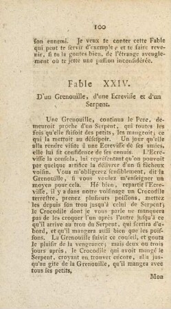 Fable XXIV. D'un Grenouille, d'une Ecrevisse et d'une Serpent