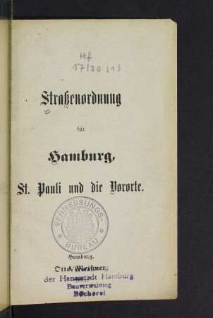 Straßenordnung für Hamburg, St. Pauli und die Vororte