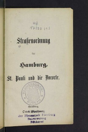 Straßenordnung für Hamburg, St. Pauli und die Vororte
