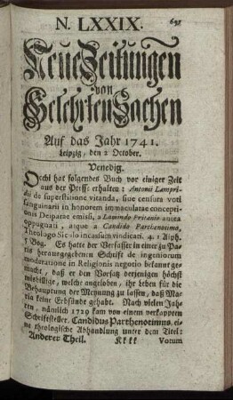 N. LXXIX. Leipzig, den 2 October. - N. LXXXVII. Leipzig, den 30 October.