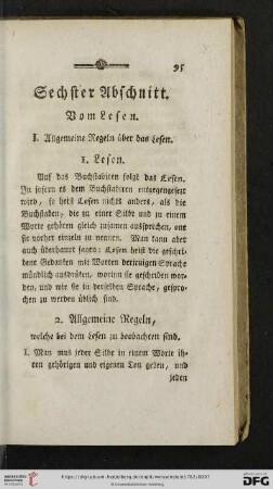 Sechster Abschnitt: Vom Lesen