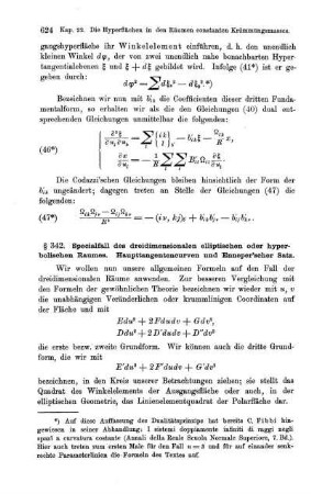 § 342. Specialfall des dreidimensionalen elliptischen oder hyperbolischen Raumes. Haupttangentencurven und Enneper'scher Satz.