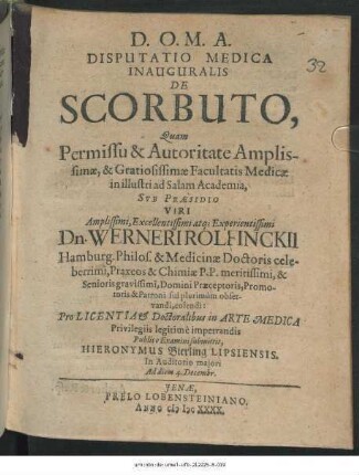 Disputatio Medica Inauguralis De Scorbuto
