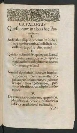 Catalogus Quaestionum in altera hac Parte decisarum.