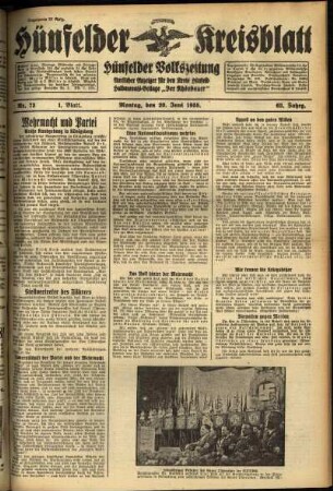 Erste Ausgabe vom Montag, den 20. Juni 1938.