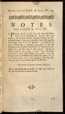 199, Notes sur l'ODE X. Liv. IV.