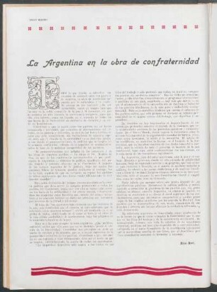 La Argentina en la obra de confraternidad