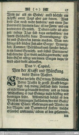 Das V. Capitel. Von der Krafft und Würckung dieses Bitter-Wassers