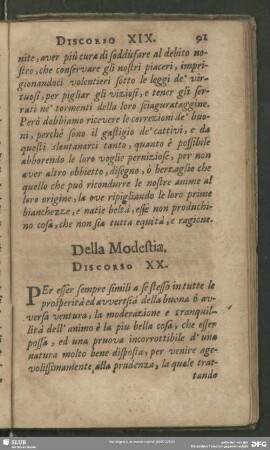 Della Modestia. Discorso XX.