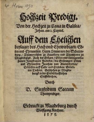 Hochzeit-Predigt, von der Hochzeit zu Cana in Galilea