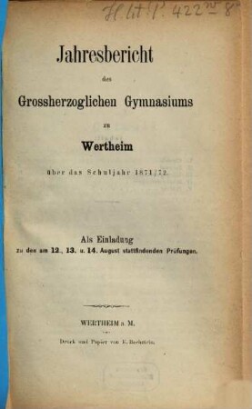 Jahresbericht : für das Schuljahr .... 1871/72