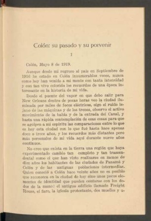 Colón: su pasado y su porvenir