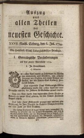 XXVII. Nachl. Coburg, den 6. Jul. 1754.