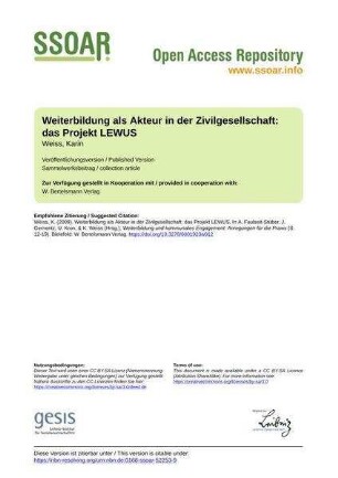 Weiterbildung als Akteur in der Zivilgesellschaft: das Projekt LEWUS