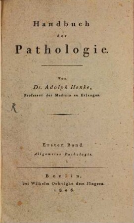 Handbuch der Pathologie, 1. Allgemeine Pathologie