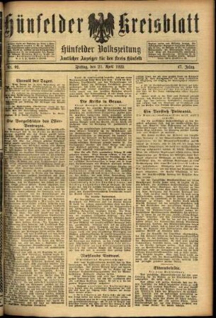 Ausgabe vom Freitag, den 21. April 1922.