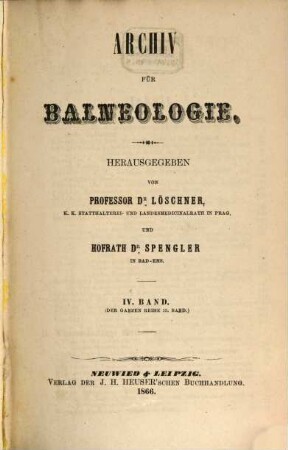 Archiv für Balneologie. 4, 4. 1866 = 15
