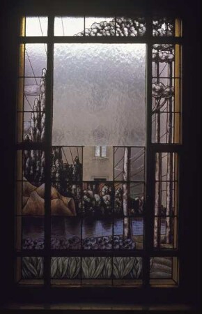 Fenster mit Teil einer Landschaftsdarstellung